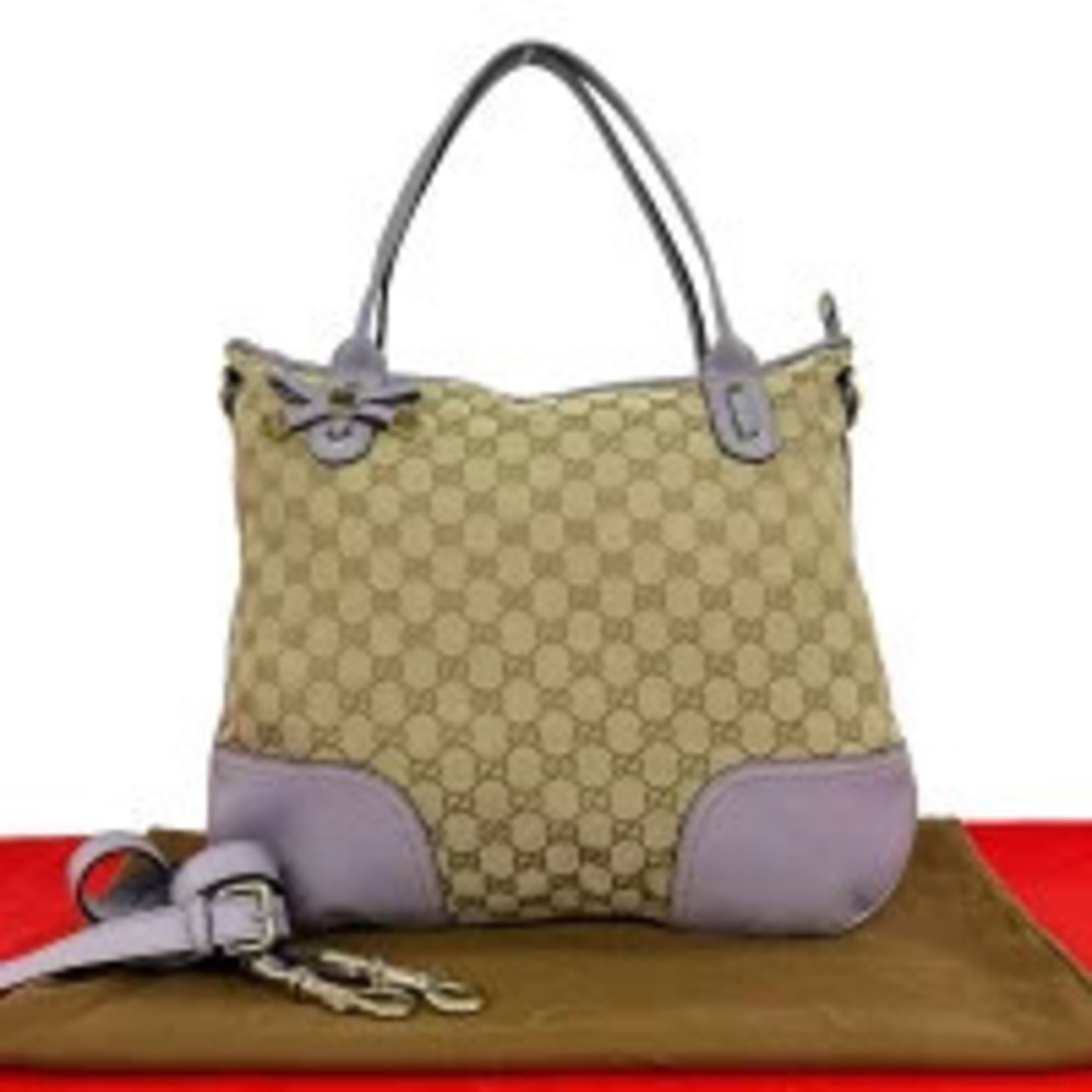 Gucci Princy GG Canvas Leather Tote Shoulder Bag Brown